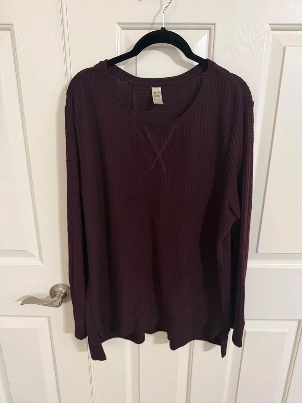 Green Tea Womens XXL Burgundy Waffle Knit Long Sleeve Scoop Neck Tunic Top